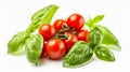 Basil and Cherry Tomatoes: Vibrant Delights on a White Canvas. Stunning High-Resolution Image (Aspec