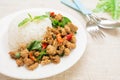 Basil fried rice with pork, Thai food