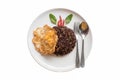 Basil fried riceberry rice mingled with minced pork and fried egg Royalty Free Stock Photo