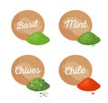 Basil and Mint Spices Set Vector Illustration