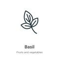 Basil outline vector icon. Thin line black basil icon, flat vector simple element illustration from editable fruits and vegetables Royalty Free Stock Photo