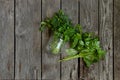 Basil and parsley in a jar in a bunch on a wooden table table Royalty Free Stock Photo