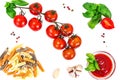 Basil, Red Cherry Tomato with Pasta on White Background Royalty Free Stock Photo