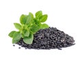 Basil seed and basil leaves isolated