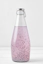 Basil seed drink in glass bottle on white background Royalty Free Stock Photo