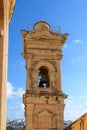 Semi-detail of one of the bell towers of the famous 17th-century neo-classical church of Mosta Rotunda. Malta, Europe Royalty Free Stock Photo