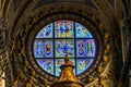 Basilica Blue Virgin Mary Saints Rose Window Stained Glass Cathedral Church Siena Italy. Royalty Free Stock Photo