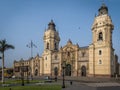 The Basilica Cathedral of Lima at Plaza Mayor - Lima, Peru Royalty Free Stock Photo