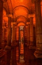 Basilica Cistern Ancient Columns and Modern Sculptures in Istanbul, Turkey.