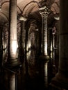 Basilica Cistern Ancient Columns and Modern Sculptures in Istanbul, Turkey.