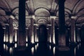 The Basilica Cistern, the largest of several hundred ancient cisterns that lie beneath the city of Istanbul, Turkey Royalty Free Stock Photo