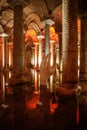 The Basilica Cistern, or Yerebatan Sarayi, is the ancient underground water reservoir beneath Istanbul city, Turkey Royalty Free Stock Photo