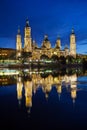 Basilica del Pilar in the evening at sunset. Zaragoza, Royalty Free Stock Photo