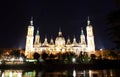 Basilica Del Pilar in Zaragoza in night Royalty Free Stock Photo