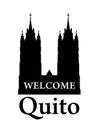 Basilica del Voto Nacional, Silhouette of Cathedral Towers in Quito, Ecuador - welcome invite banner.