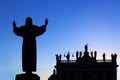 Basilica di San Giovanni with the statue of Saint Francis of Assisi in Rome, Italy. Sunset Royalty Free Stock Photo