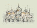 Basilica Di San Marco In Venice, Italy. Landmark Of Venice. Sketch Vector Illustration. Vintage Design