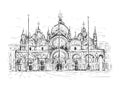 Basilica Di San Marco In Venice, Italy. Landmark Of Venice. Sketch Vector Illustration. Black Line Isolated On White. Vintage