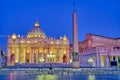 Basilica di San Pietro, Vatican, Rome, Italy. Blue hour view before sunrise Royalty Free Stock Photo