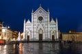 Basilica di Santa Croce on Piazza in rainy night Royalty Free Stock Photo