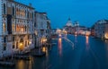 Basilica di Santa Maria della Salute and grand canal from Accademia Bridge at night in Venice, Italy Royalty Free Stock Photo