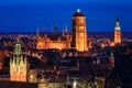 The Basilica and the Main Town Hall of the Gdansk city at dusk. Poland