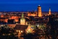 The Basilica and the Main Town Hall of the Gdansk city at dusk. Poland Royalty Free Stock Photo