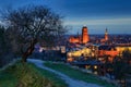 The Basilica and the Main Town Hall of the Gdansk city at dusk. Poland Royalty Free Stock Photo