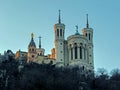 Basilica of Notre-Dame de Fourviere on the top of Fourviere Hill in Lyon, Rhone-Alpes, France Royalty Free Stock Photo