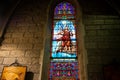 Basilica of Notre Dame de Nice, France, stained glass in the church Royalty Free Stock Photo