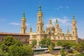 Basilica of Our Lady of the Pillar by the river Ebro. It is reputed to be the first church dedicated to Mary in history Royalty Free Stock Photo