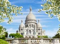 Basilica of Sacre Coeur Sacred Heart on Montmartre hill in spring, Paris, France Royalty Free Stock Photo