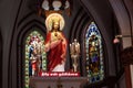 Interiors of Basilica of the Sacred Heart of Jesus - statue of Jesus - Indian Church - Pondicherry religious pilgrim trip Royalty Free Stock Photo