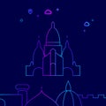 Basilica of the Sacred Heart of Paris Vector Line Icon, Illustration on a Dark Blue Background. Related Bottom Border