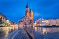 Basilica of Saint Mary at dusk in Krakow, Poland