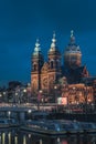 Basilica of Saint Nicholas and canal landscape at night Royalty Free Stock Photo