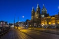 Basilica of Saint Nicholas at night time, near the Central railway Station,Amsterdam, Netherlands Royalty Free Stock Photo