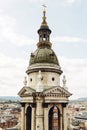 Basilica of Saint Stephen, dome of one of the small towers over cityscape of Budapest, Hungary