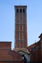 The Basilica of Sant Ambrogio,vertical view of the bell tower of the church