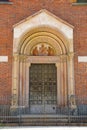 The Basilica of Sant Eustorgio,vertical view of the church door