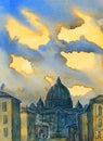 Basilica Sant Pietro, painted by watercolor