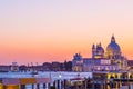 Basilica Santa Maria della Salute in Venice, Italy during beautiful summer day sunset. Famous venetian landmark