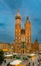 Basilica of St. Mary in the Market square of Krakow, Poland at sunset. Aerial view Royalty Free Stock Photo