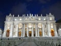 Facade of St. Peter`s Basilica at Vatican City night view Royalty Free Stock Photo