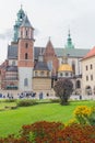The Basilica of St Stanislaw and the Wawel Cathedral on Wawel Hill with the beautiful garden on the foreground, Krakow,
