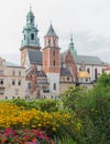 The Basilica of St Stanislaw and the Wawel Cathedral on Wawel Hill with the beautiful garden on the foreground, Krakow,