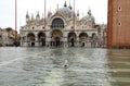 Basilica on the submerged square of Venice in Italy during flood Royalty Free Stock Photo