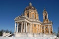 Basilica of Superga with snow and sun Royalty Free Stock Photo