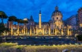 The Basilica Ulpia and the Trajan`s Column at night in Rome, Italy. Royalty Free Stock Photo