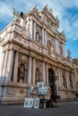 Basilica, venetian painter selling arts, Venice, Italy